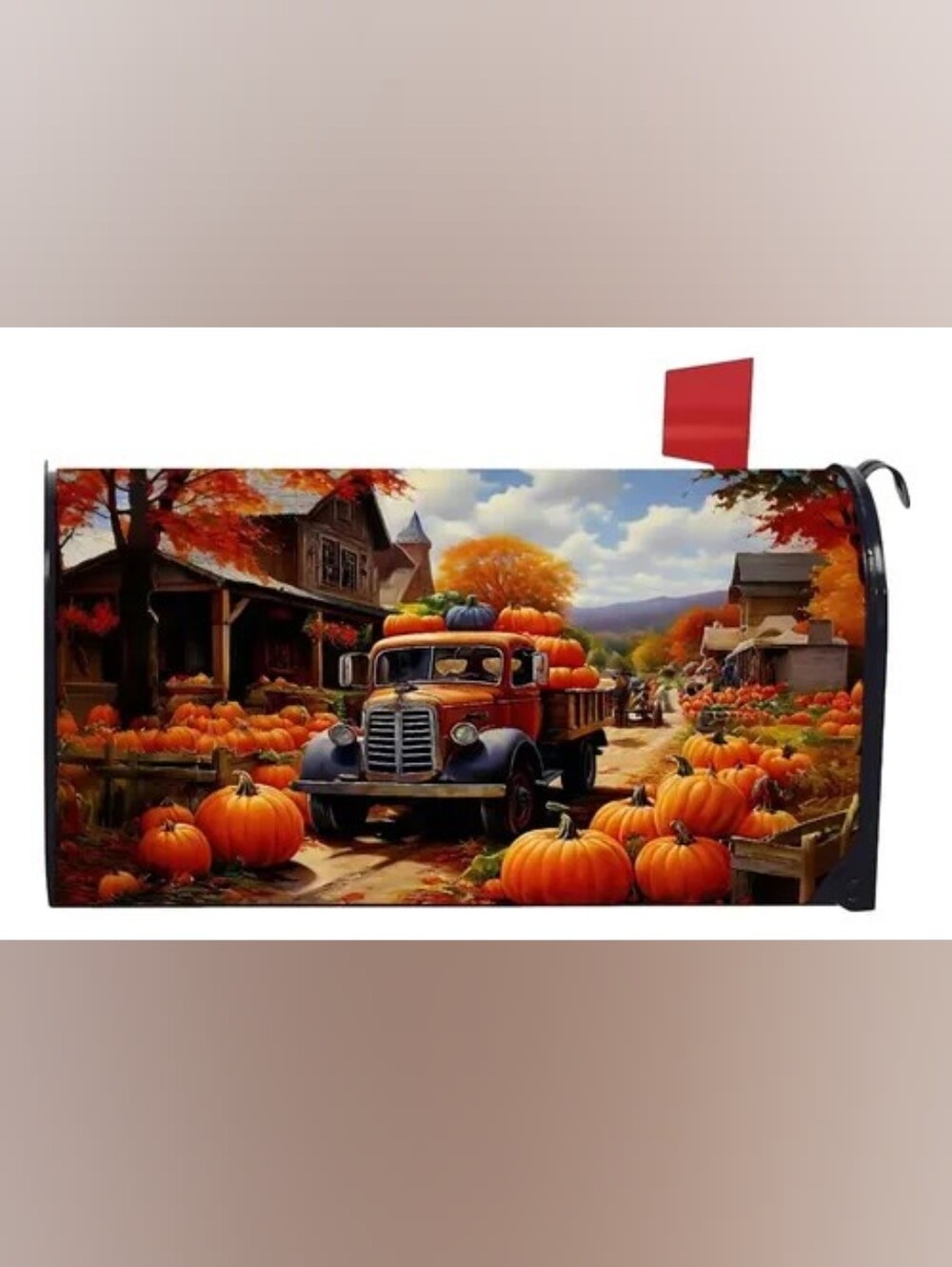 Autumn Harvest Pumpkin Truck Mailbox Cover Magnetic- Orange Fall Design New